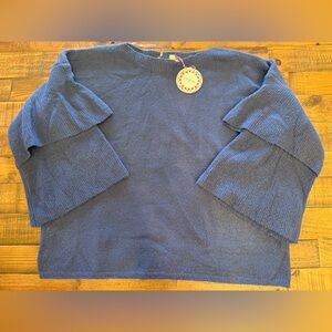 Umgee Navy Off-the-Shoulder Tiered Bell-Sleeve Sweater. Medium NWT